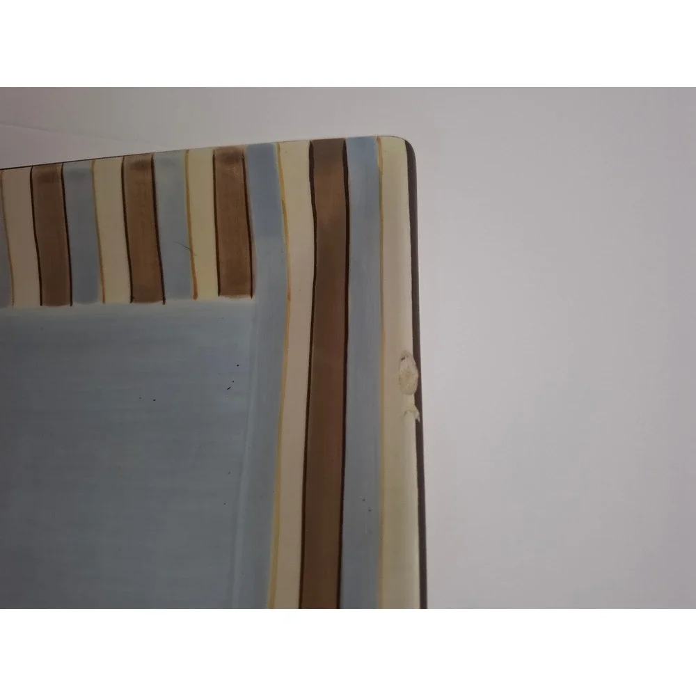 Roscher & Co Balcony Brown Square Plate Blue Tan Stripe